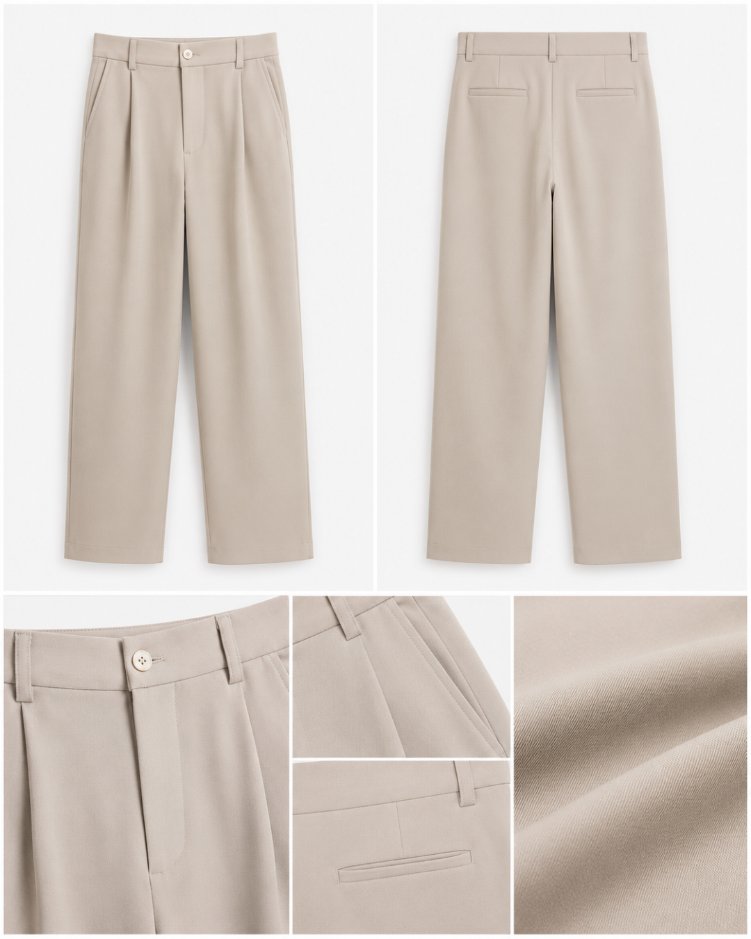 Tailored Wide-Leg Trousers – Beige