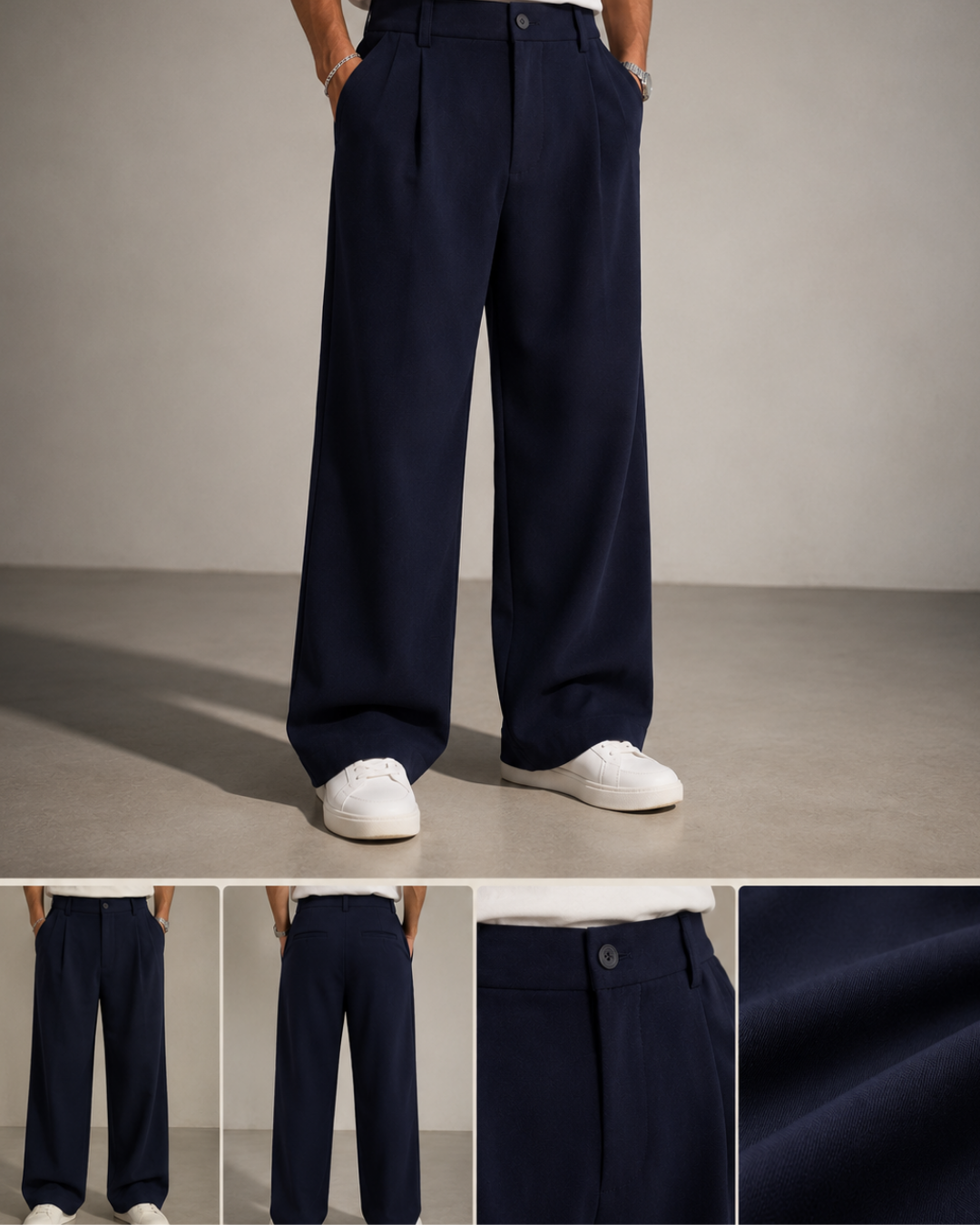 Tailored Wide-Leg Trousers – Navy