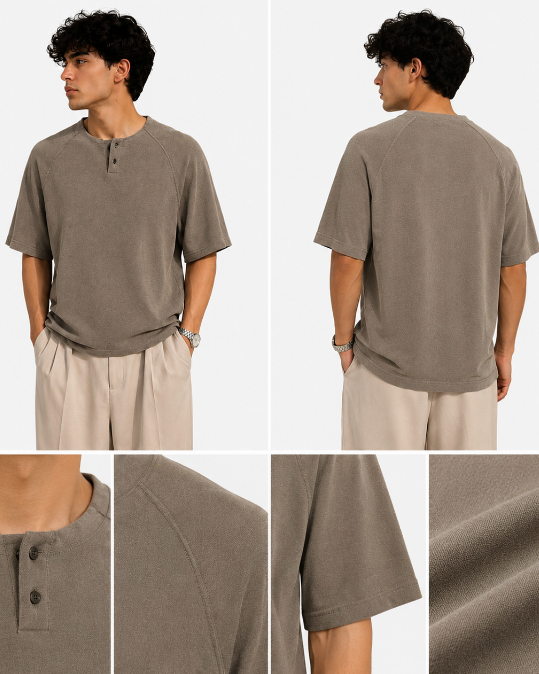 Vintage Henley Tee – Olive Grey