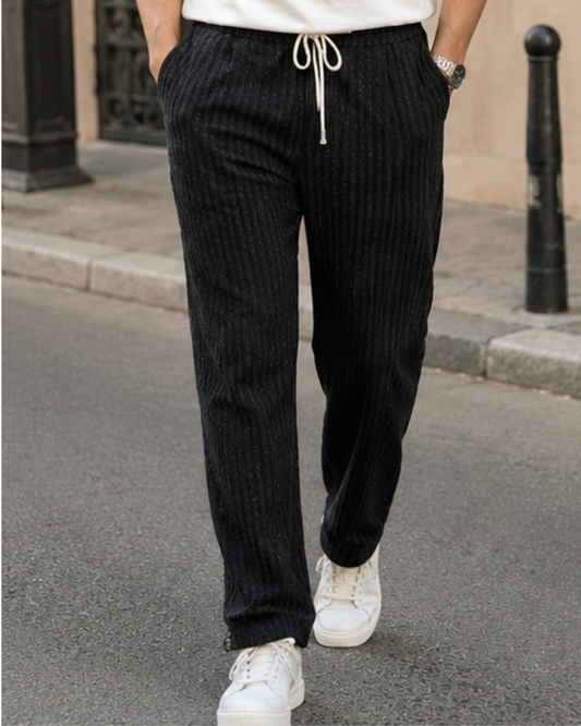 Striped Linen Trousers – Black