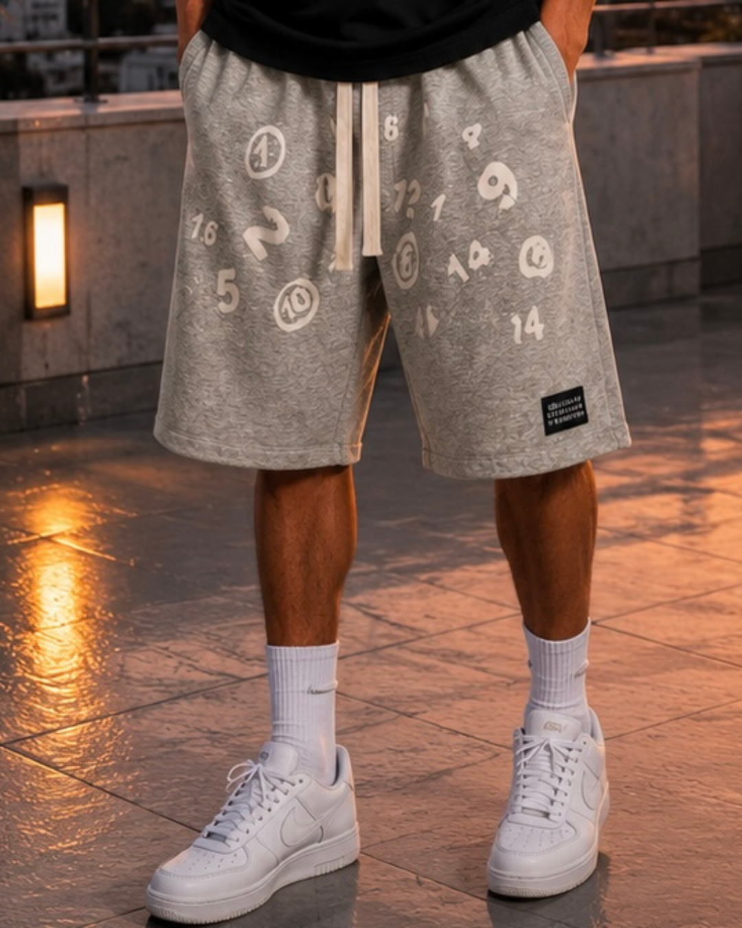 Number Print Shorts – Gray