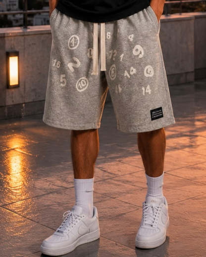 Number Print Shorts – Gray