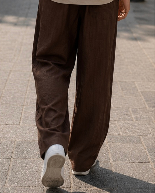 Striped Linen Trousers – Chocolate Brown