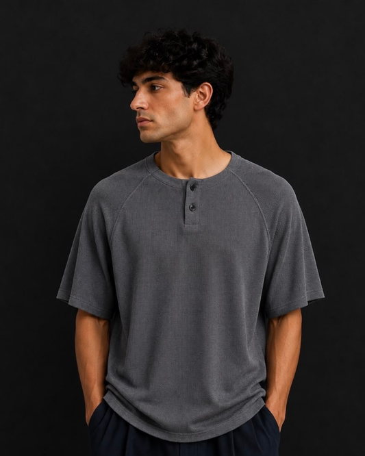 Vintage Henley Tee – Washed Grey