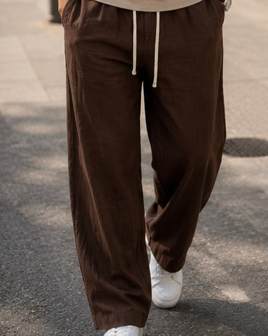 Striped Linen Trousers – Chocolate Brown