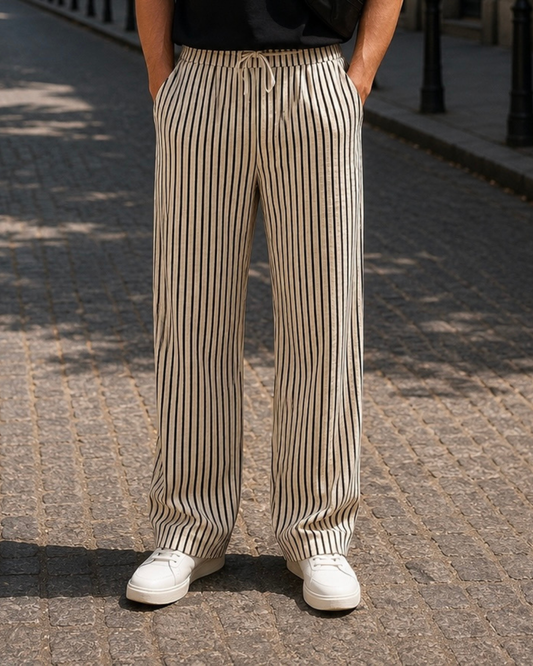 Striped Linen Trousers – Beige